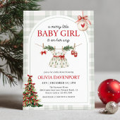 Merry Little Girl Gingham Christmas Baby Shower Einladung