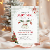 Merry Little Girl Gingham Christmas Baby Shower Einladung