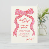 Merry Little Girls Night Invitation | Pink Red Bow Einladung (Stehend Vorderseite)