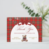 Merry Little Red Bow Christmas Plaid Dankeskarte (Stehend Vorderseite)