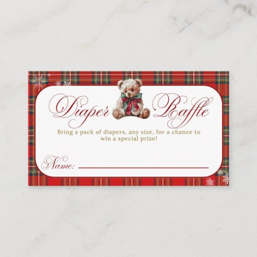 Merry Little Red Bow Christmas Plaid Diaper Raffle Begleitkarte (Vorderseite)