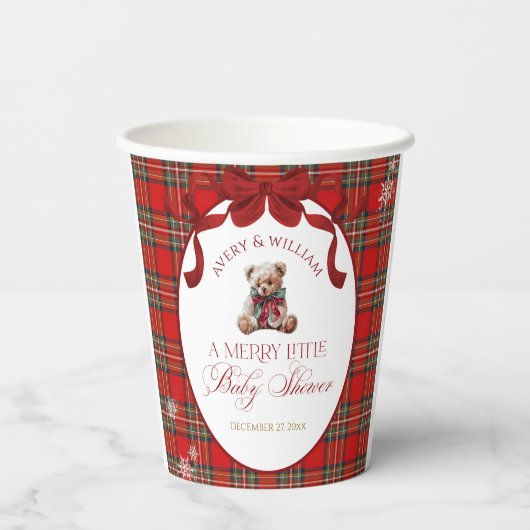 Merry Little Red Bow Christmas Plaid  Pappbecher (Rückseite)