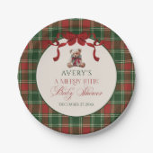 Merry Little Red Bow Christmas Plaid Pappteller (Vorderseite)