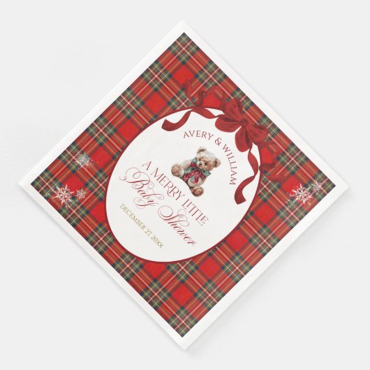 Merry Little Red Bow Christmas Plaid Serviette (Ecke)