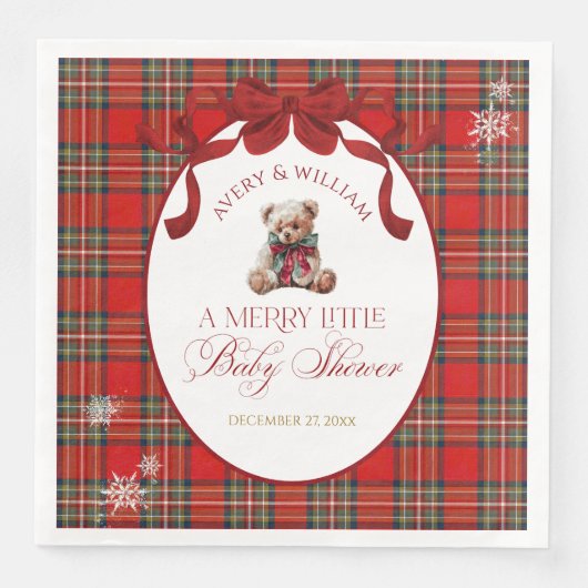 Merry Little Red Bow Christmas Plaid Serviette (Vorderseite)