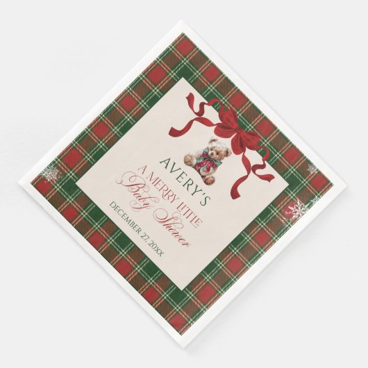 Merry Little Red Bow Christmas Plaid Serviette (Ecke)
