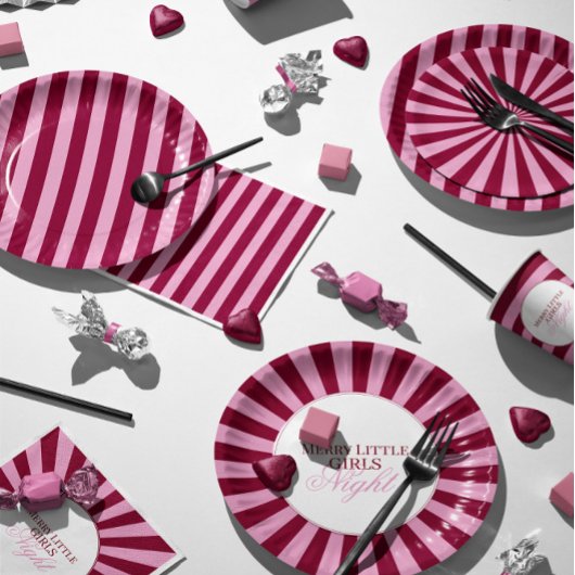 Merry little red stripe Christmas Party Plate Pappteller