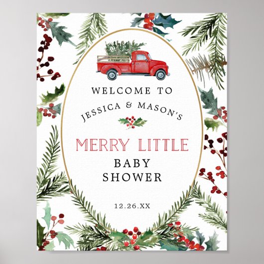 Merry Little Red Truck Baby Dusche Begrüßungszeich Poster (Vorne)