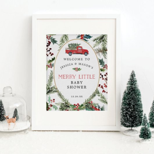 Merry Little Red Truck Baby Dusche Begrüßungszeich Poster