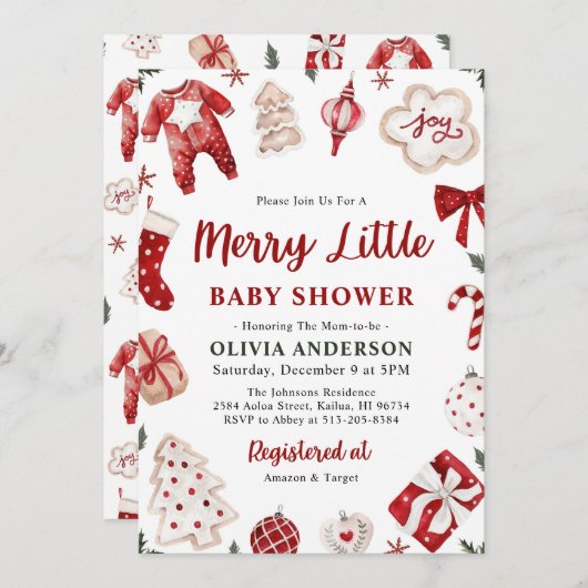 Merry Little Red Winter Xmas Weihnachtsdusche Einladung (Vorne/Hinten)