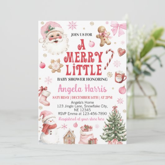 Merry Little Retro Christmas Santa Baby Shower Einladung (Stehend Vorderseite)