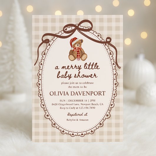 Merry Little Teddy Bear Christmas Baby Shower Einladung