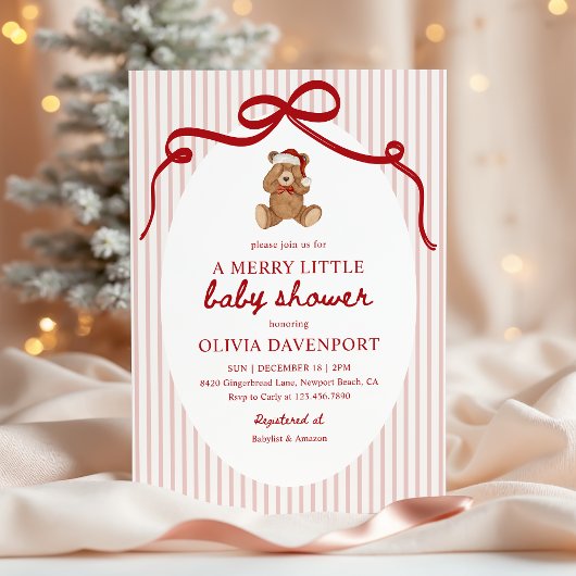 Merry Little Teddy Bear Red Christmas Baby Shower Einladung
