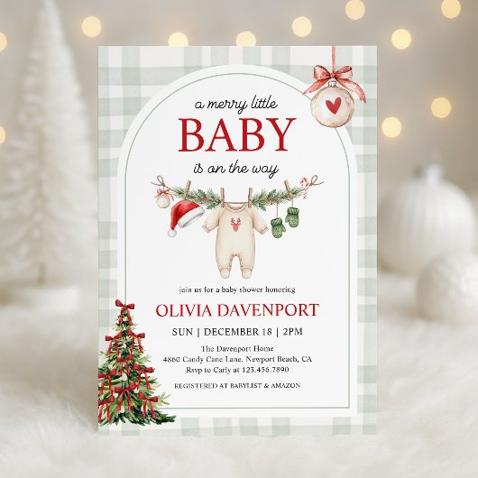Merry Little Winter Gingham Christmas Baby Shower Einladung