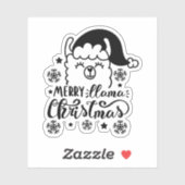 Merry Llama Weihnachten Schwarz-weißer Cartoon Url Aufkleber (Blatt)