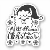 Merry Llama Weihnachten Schwarz-weißer Cartoon Url Aufkleber (Vorderseite)