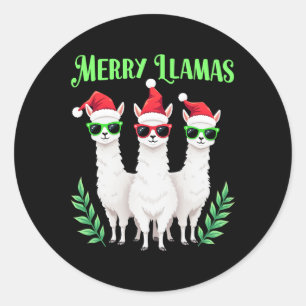 Merry Llamas Funny Christmas Llama Animal Holiday Runder Aufkleber