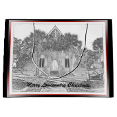 Merry Lowcountry Christmas Bluffton Church Sketch Große Geschenktüte (Vorderseite)