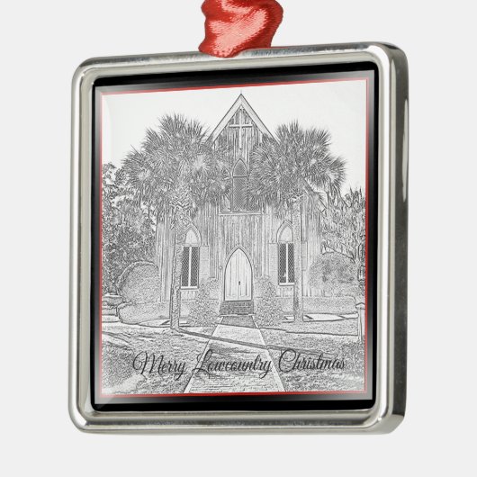 Merry Lowcountry Christmas Bluffton Church Sketch Ornament Aus Metall (Links)