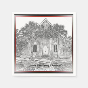 Merry Lowcountry Christmas Bluffton Church Sketch Serviette
