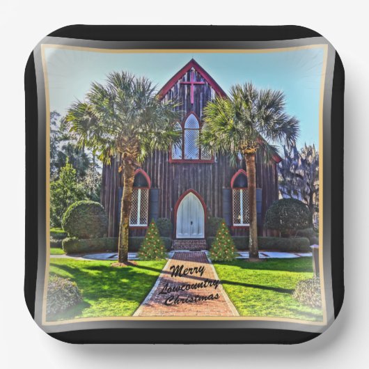 Merry Lowcountry Christmas Bluffton SC Church Pappteller (Vorderseite)