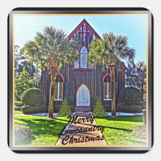 Merry Lowcountry Christmas Bluffton SC Church Quadratischer Aufkleber (Vorderseite)