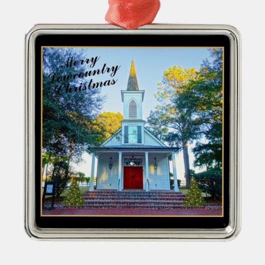 Merry Lowcountry Weihnachtskapelle Palmetto Bluff Ornament Aus Metall (Vorne)