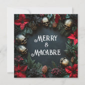 Merry Macabre Skull Wreath Goth Feiertagskarte (Vorderseite)