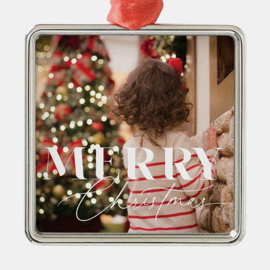 Merry Magic Christmas Foto Ornament Aus Metall (Vorne)