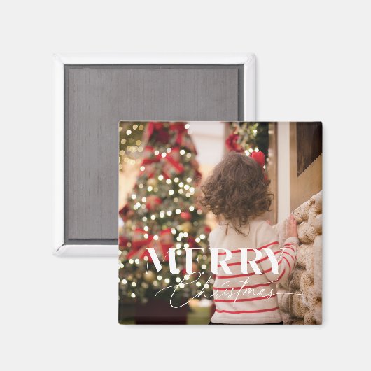 Merry Magic Christmas Script & Serif Foto Magnet (Vorderseite/Rückseite)
