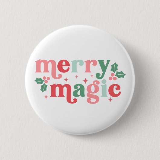 Merry Magic - farbenfrohe Weihnachtstypografie Button (Vorderseite)