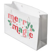 Merry Magic - farbenfrohe Weihnachtstypografie Große Geschenktüte (Rückseite Schrägansicht)
