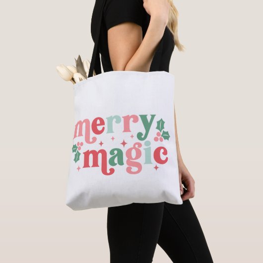 Merry Magic - farbenfrohe Weihnachtstypografie Tasche (Von Nahem)