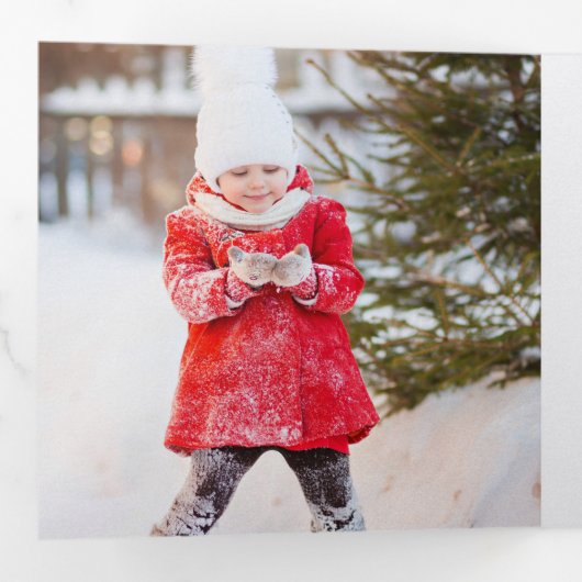 Merry Magic | Rustikales Schneeflocken Multi-Foto Dreifach Gefaltete Urlaubskarte (Innen Erste Seite)