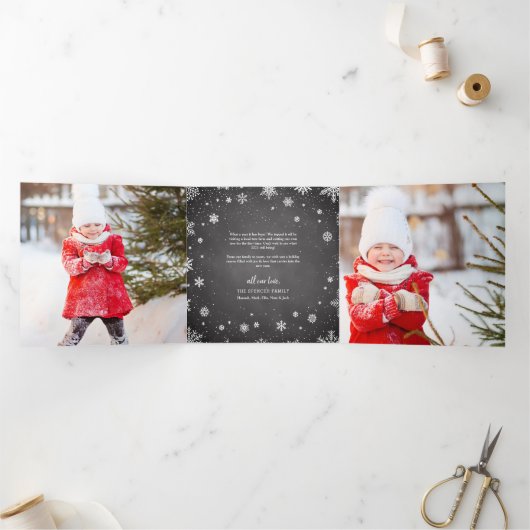 Merry Magic | Rustikales Schneeflocken Multi-Foto Dreifach Gefaltete Urlaubskarte (Innenseite)