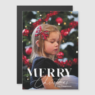 Merry Magic Script Serif Weihnachts Portrait Foto Magneteinladung