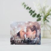 Merry Magic | Snowflake Overlay-Foto Feiertagspostkarte (Stehend Vorderseite)