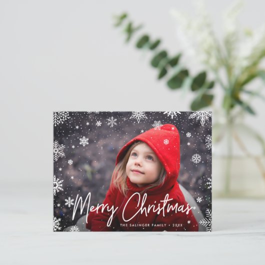 Merry Magic | Snowflake Overlay Foto Weihnachten (Stehend Vorderseite)