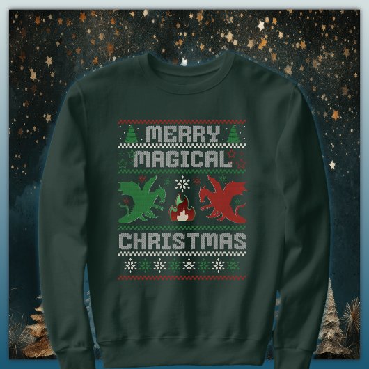 Merry Magical Christmas Dragon Ugly Sweater Design Sweatshirt