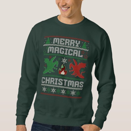 Merry Magical Christmas Dragon Ugly Sweater Design Sweatshirt (Vorderseite)
