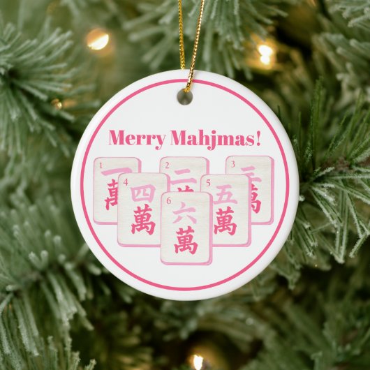 Merry Mahjmas Mahjong Pink & Hot Pink Crak Tiles Keramik Ornament (Baum)