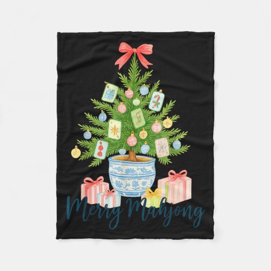 Merry Mahjong Christmas Tree Chinoiserie Holiday Fleecedecke (Vorderseite)