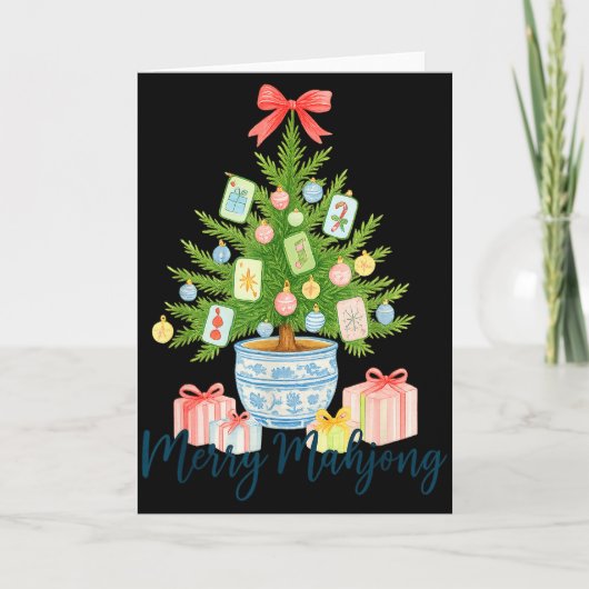 Merry Mahjong Christmas Tree Chinoiserie Holiday Karte (Vorderseite)