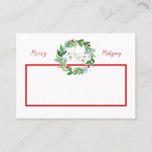 Merry Mahjong Watercolor Christmas Wreath Platzkarte (Vorderseite)