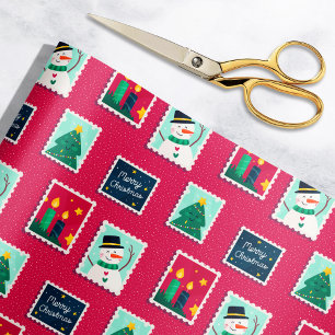 Merry Mail Red Holiday Postage Briefmarke Muster Geschenkpapier