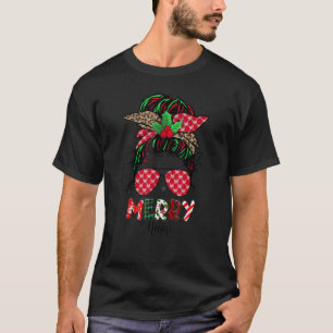 Merry Mama Christmas Mama Life Messy Bun Kariert L T-Shirt