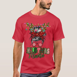 Merry Mama Christmas Messy Bun Ladys Red Kariert L T-Shirt