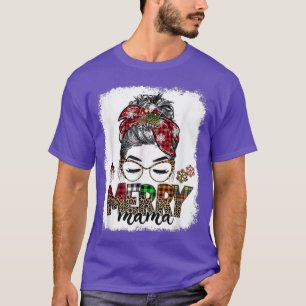 Merry Mama Christmas Women Messy Bun Reindeer Holi T-Shirt