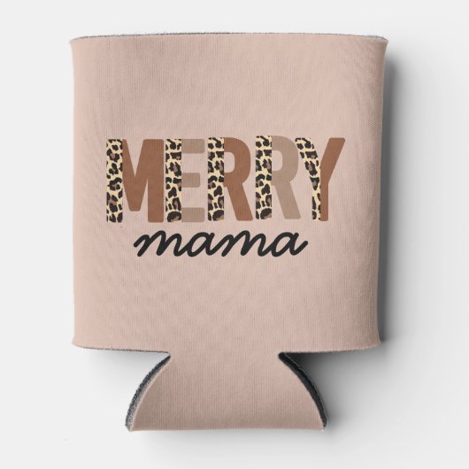 "Merry Mama" Moderner Farbblock Leopard Boho Dosenkühler (Vorderseite)