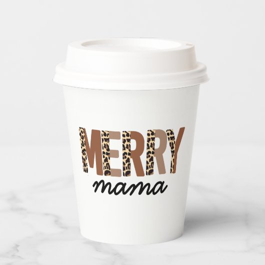 "Merry Mama" Moderner Farbblock Leopard Boho Pappbecher (Vorderseite)